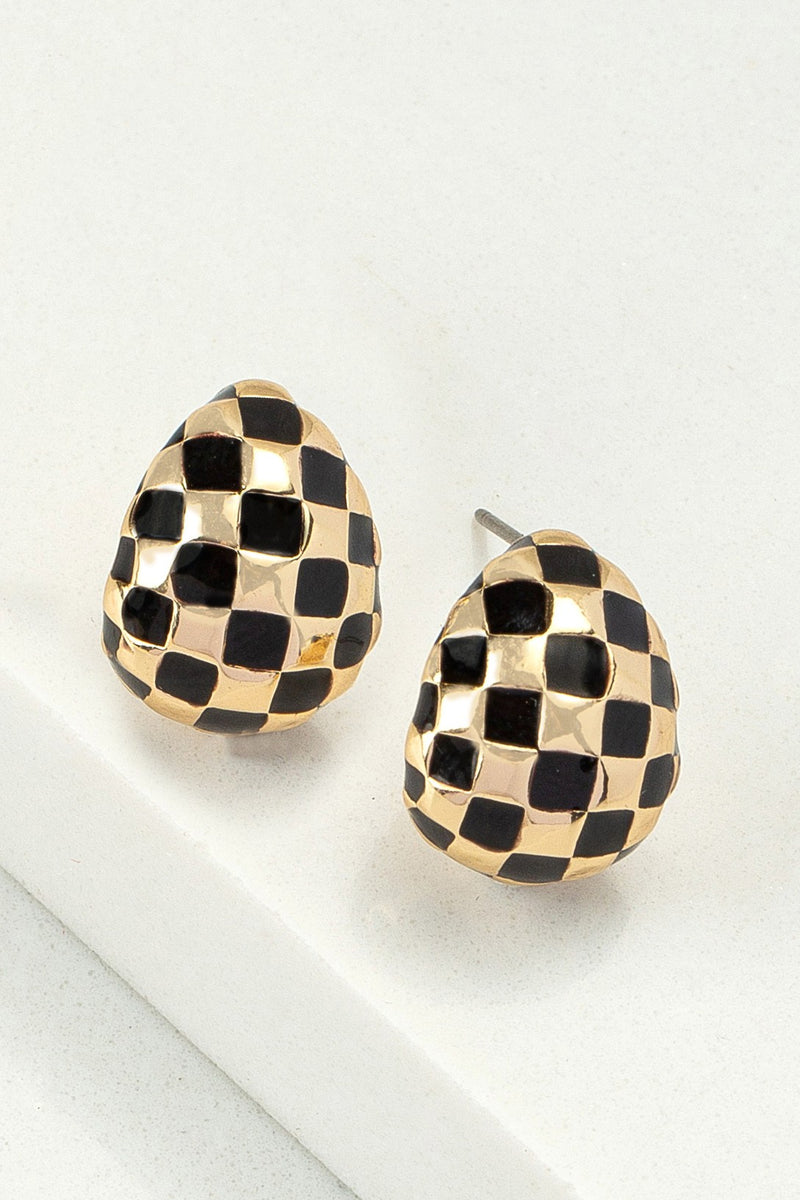 Checkered Stud Earring - Black