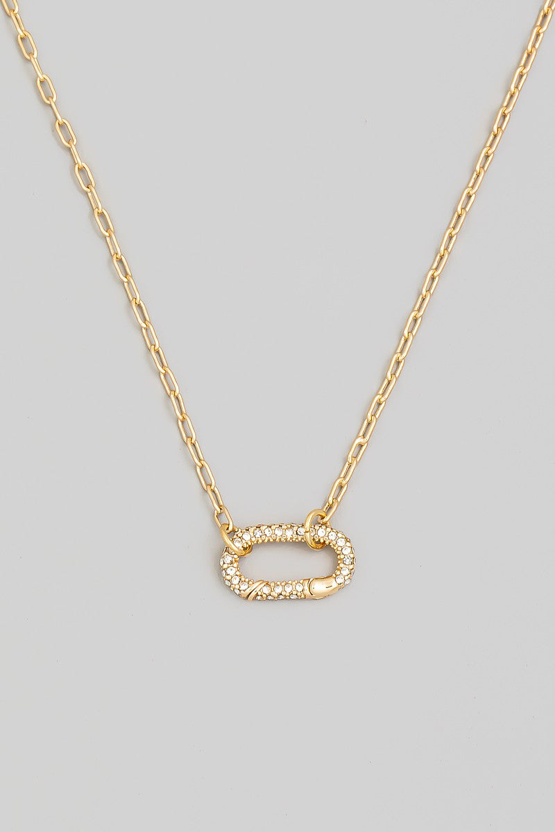 Pave Oval Pendant Chain Necklace