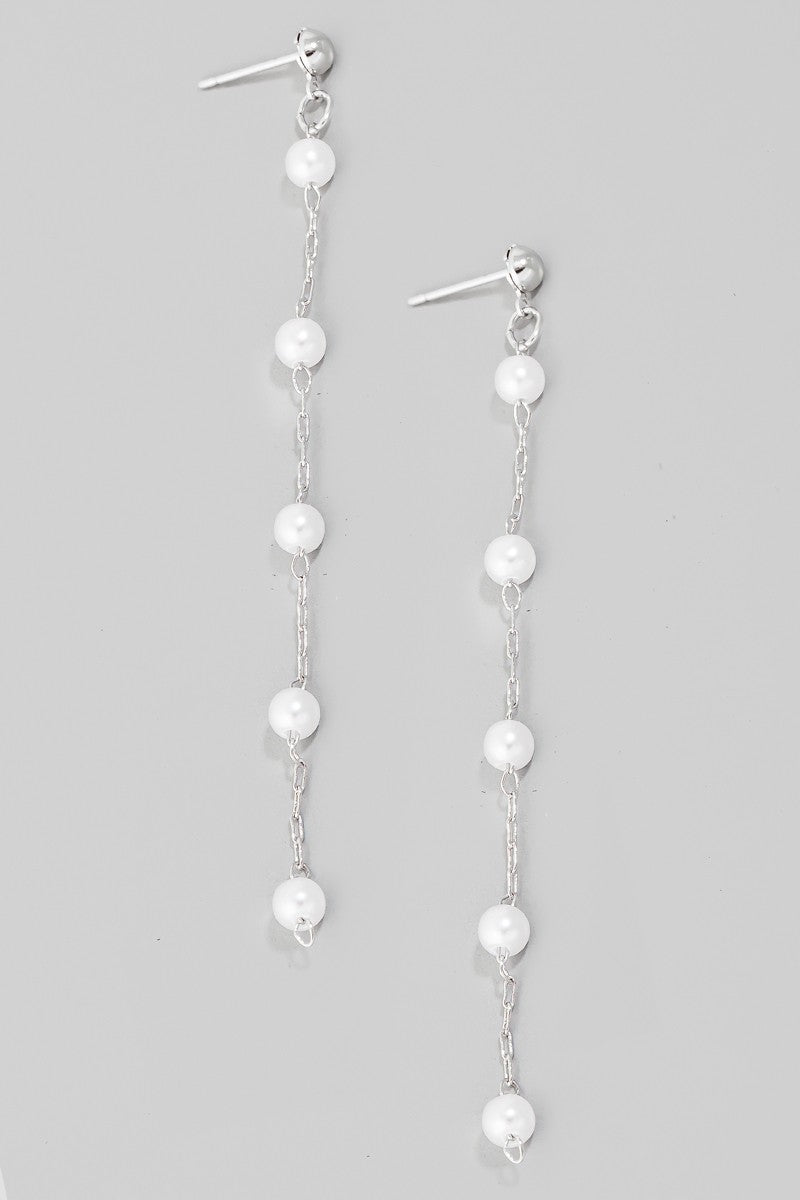 Silver Pearl Bead Chain Dangle Earrings