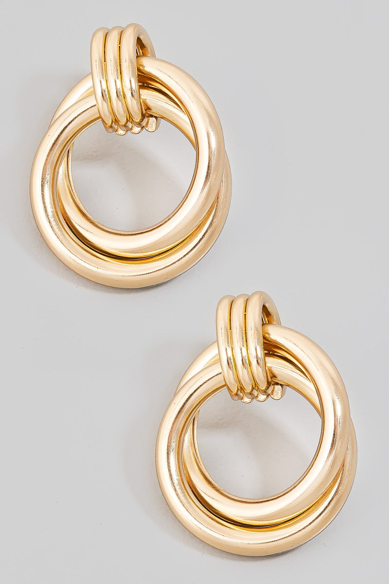 Double Ring Twist Drop Earrings