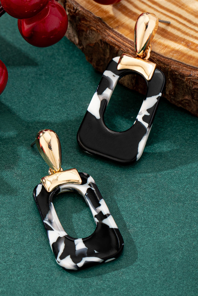 Cutout Rectangle Drop Earring - Black & White