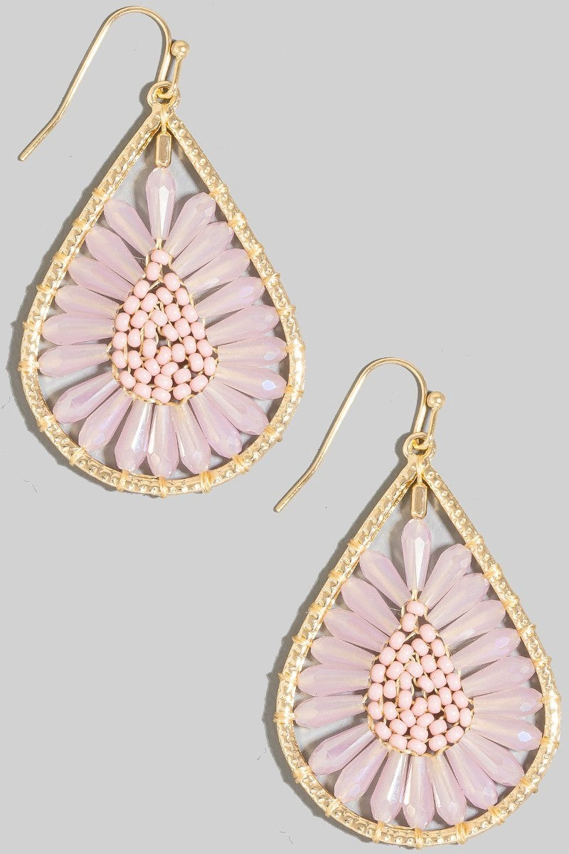 Intricate Rhinestone Beaded Tear Dangle Earrings