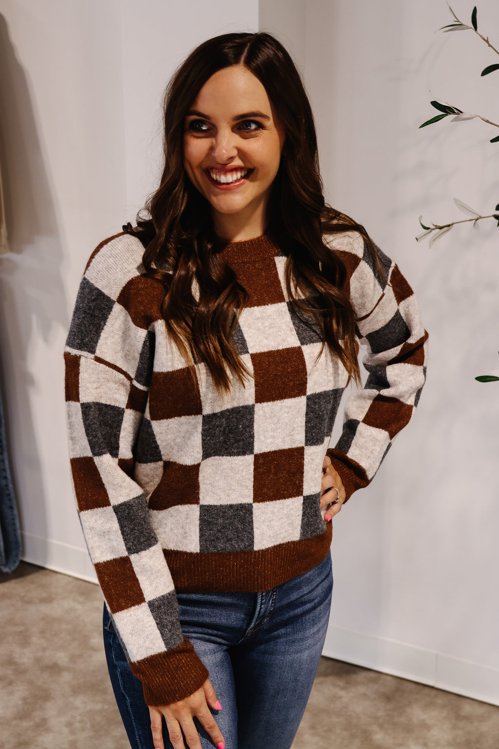 Cally Checkered Crewneck Sweater