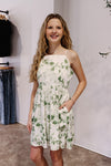 Sage Satin Floral Dress