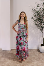 Faye Flower Tier Ruffle Maxi Dress