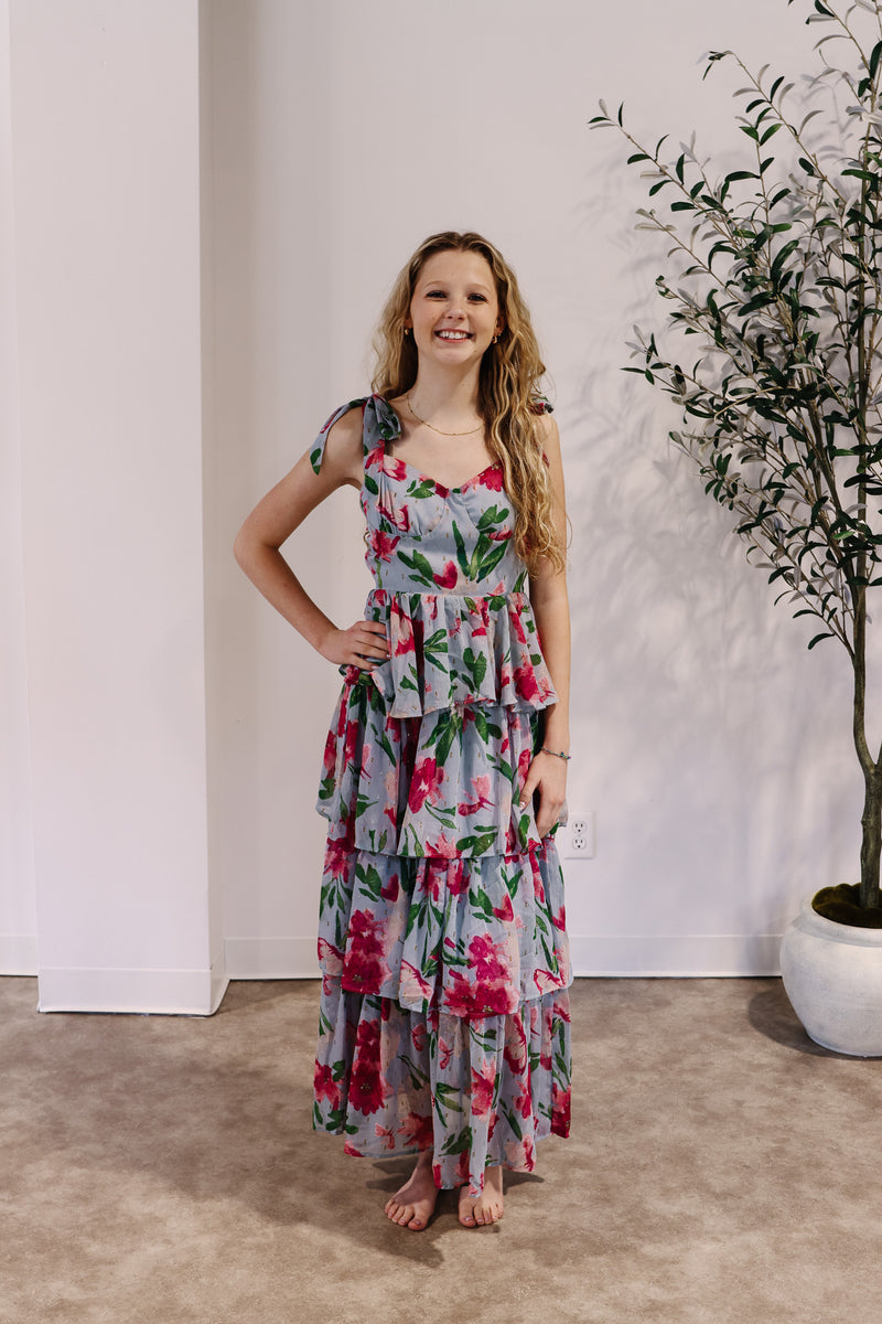 Faye Flower Tier Ruffle Maxi Dress
