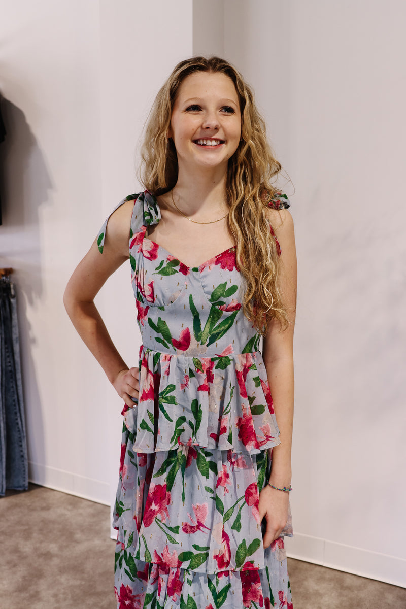 Faye Flower Tier Ruffle Maxi Dress