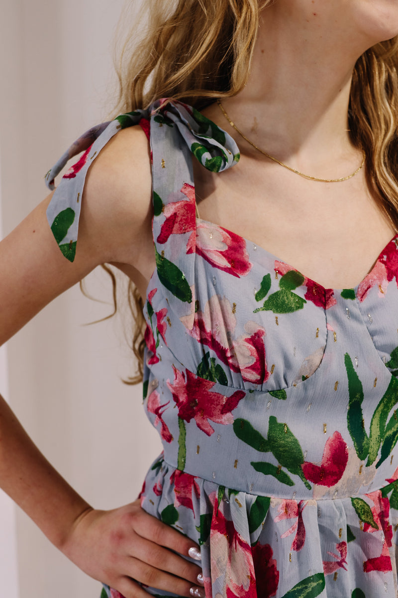 Faye Flower Tier Ruffle Maxi Dress