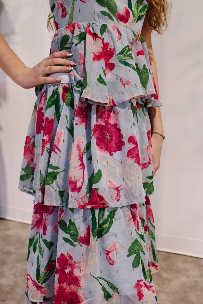 Faye Flower Tier Ruffle Maxi Dress