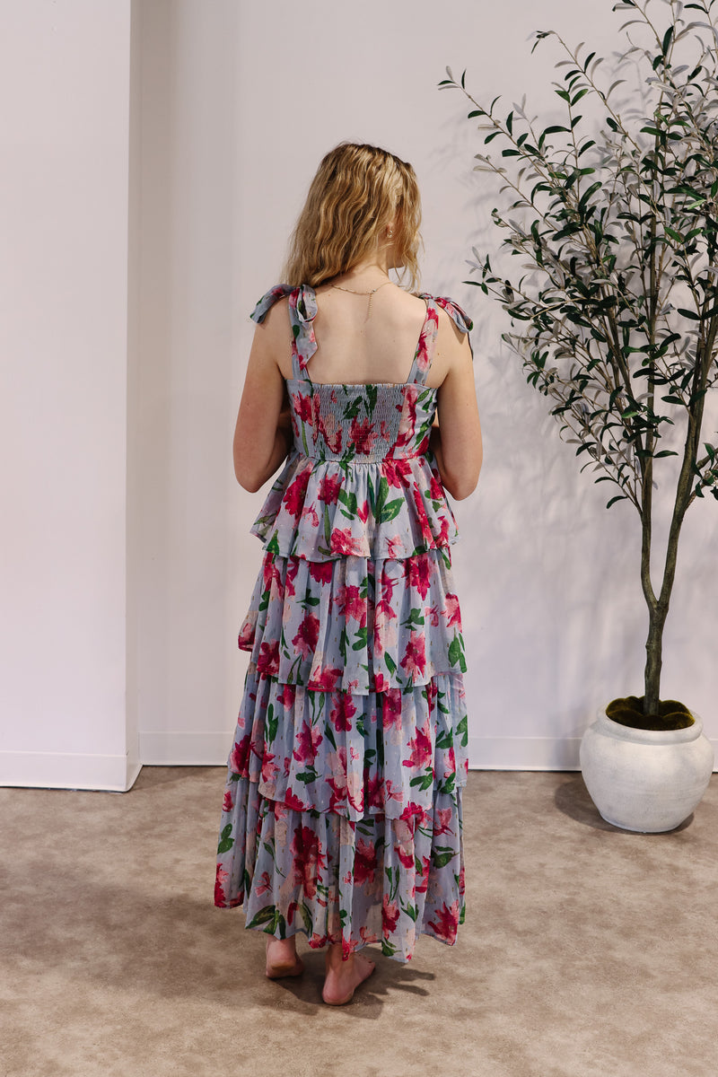 Faye Flower Tier Ruffle Maxi Dress