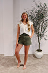 Olive High Rise Paperbag Denim Shorts