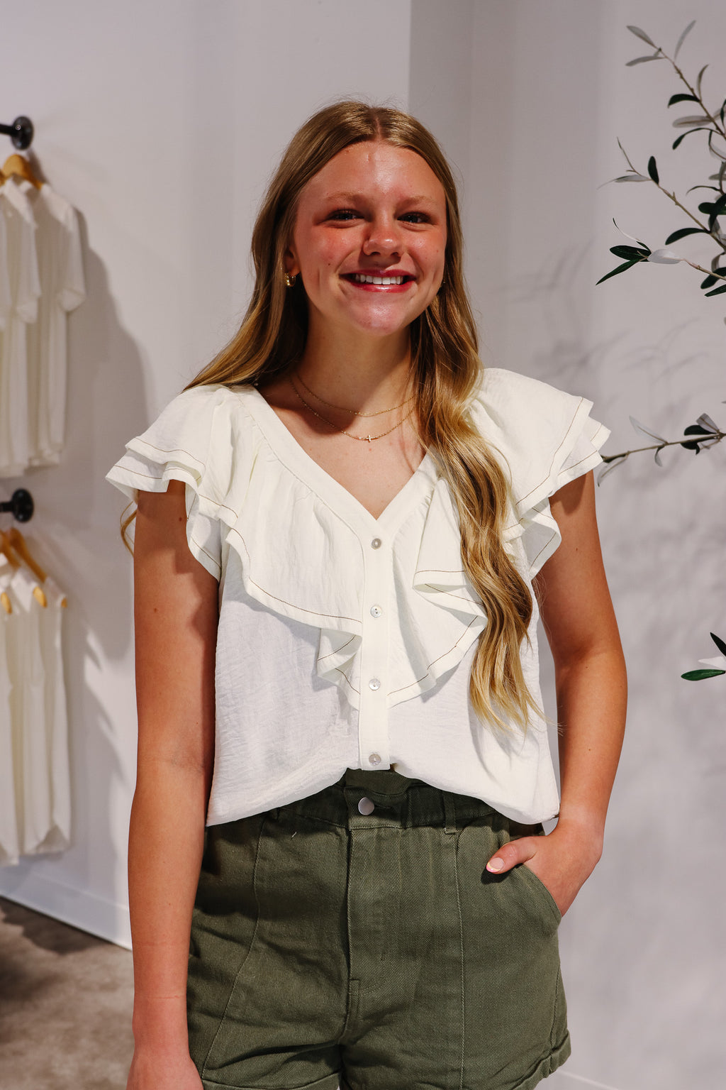 Romy Cream Ruffle Blouse