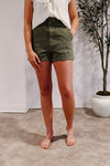 Olive High Rise Paperbag Denim Shorts