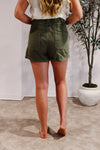 Olive High Rise Paperbag Denim Shorts