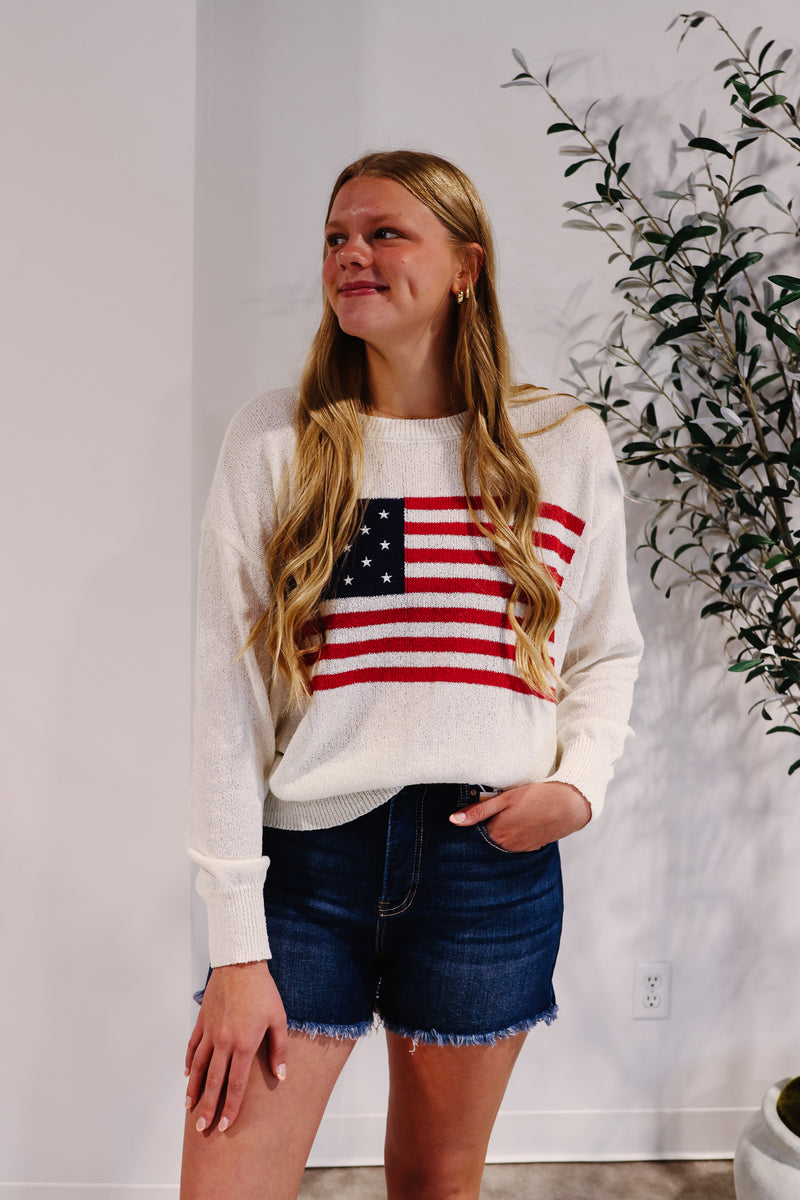 American Flag Knit Sweater Pullover