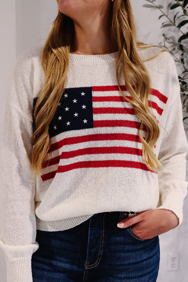 American Flag Knit Sweater Pullover