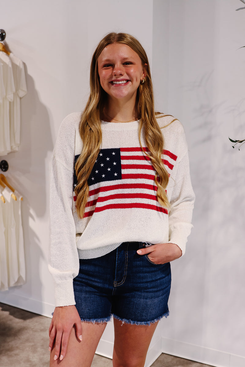 American Flag Knit Sweater Pullover