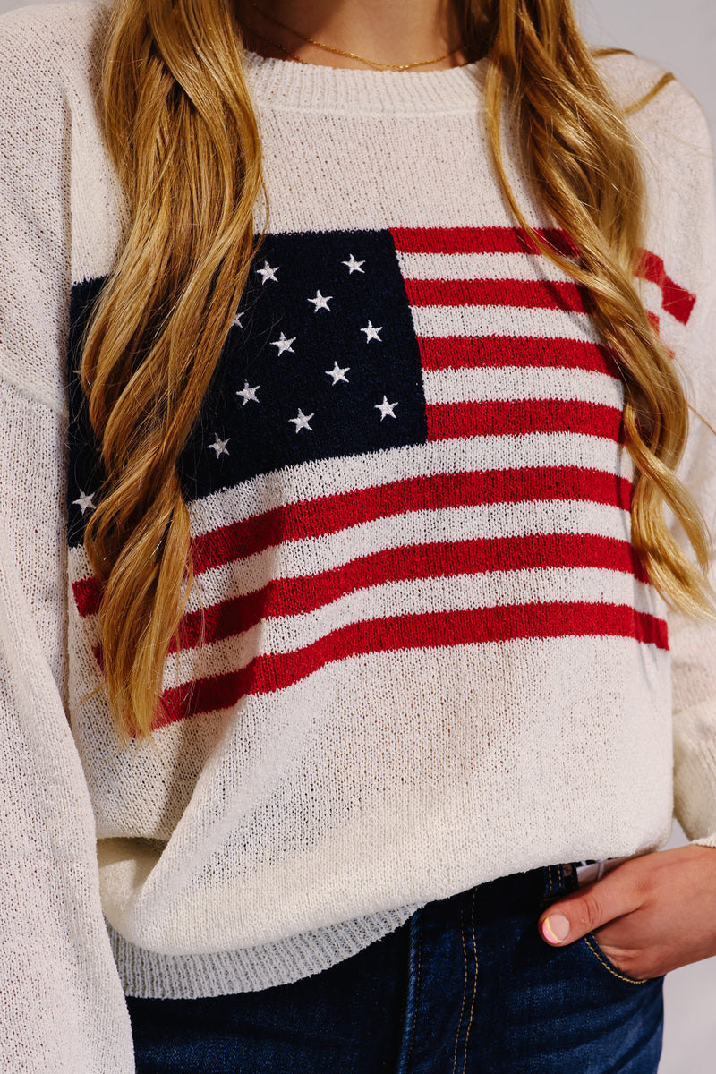 American Flag Knit Sweater Pullover