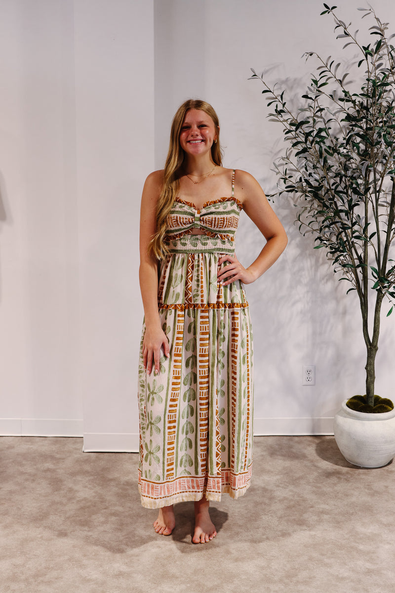 Bahamas Cutout Smocked Maxi Dress