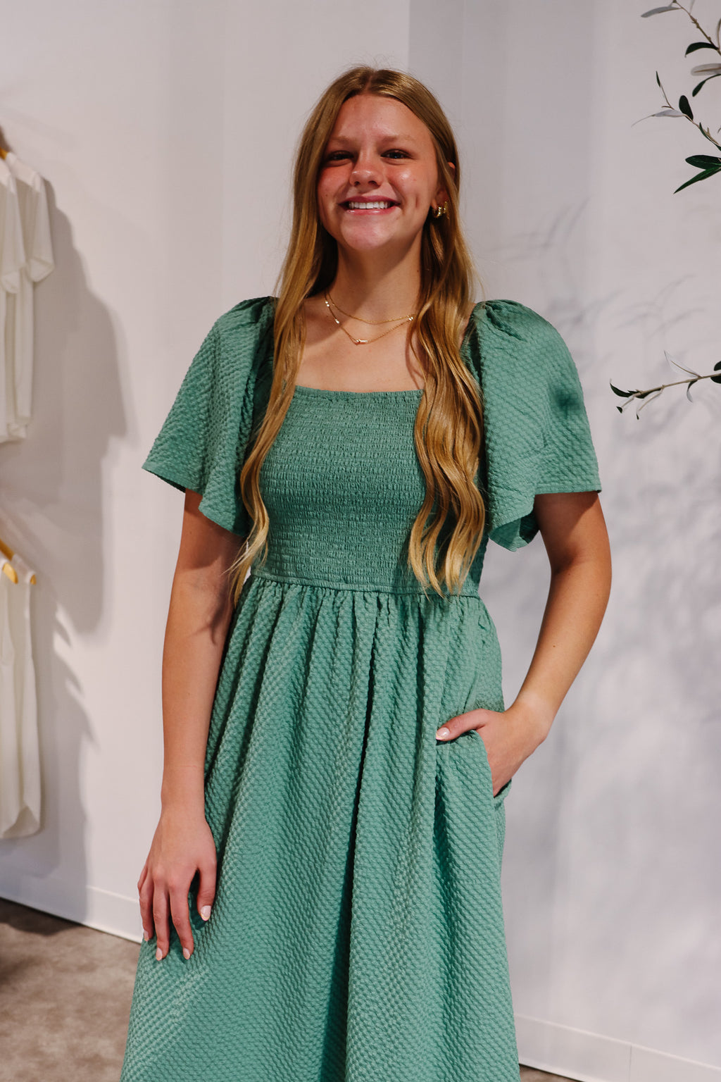 Fawn Evergreen Smocked Maxi Dress