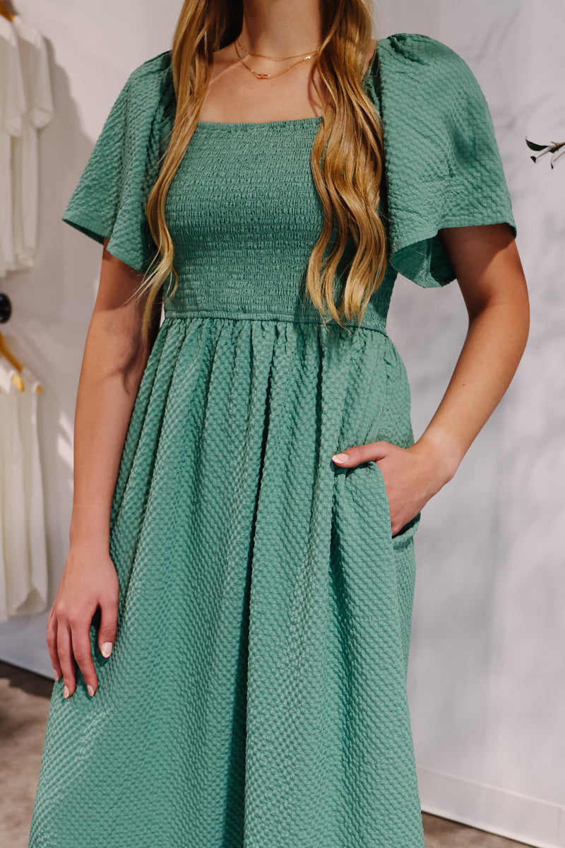Fawn Evergreen Smocked Maxi Dress