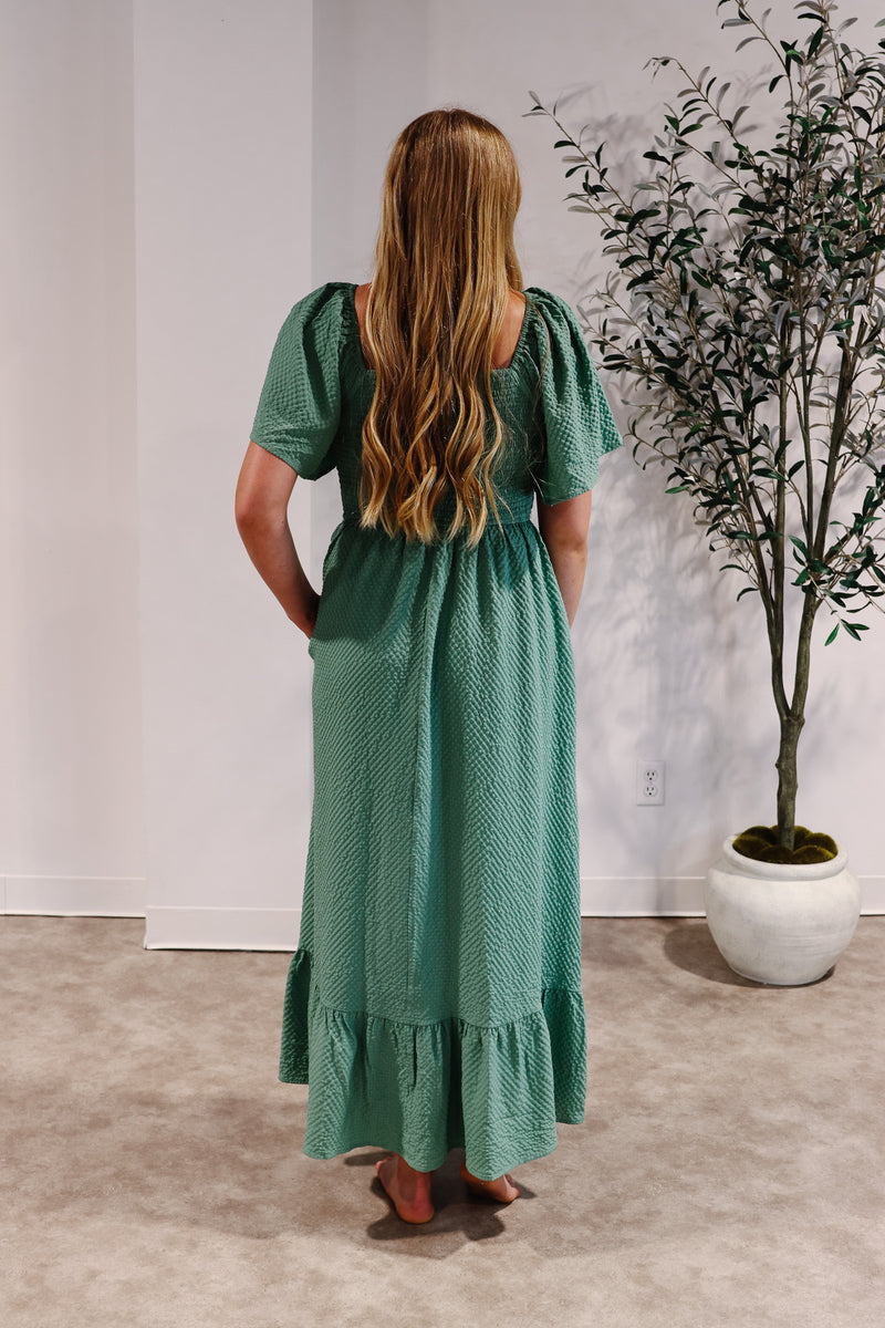 Fawn Evergreen Smocked Maxi Dress