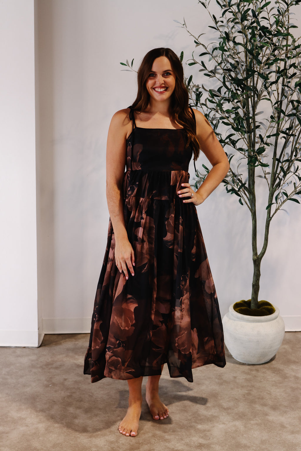 Floral Organza Tiered Midi Dress – Hers & Mine Boutique