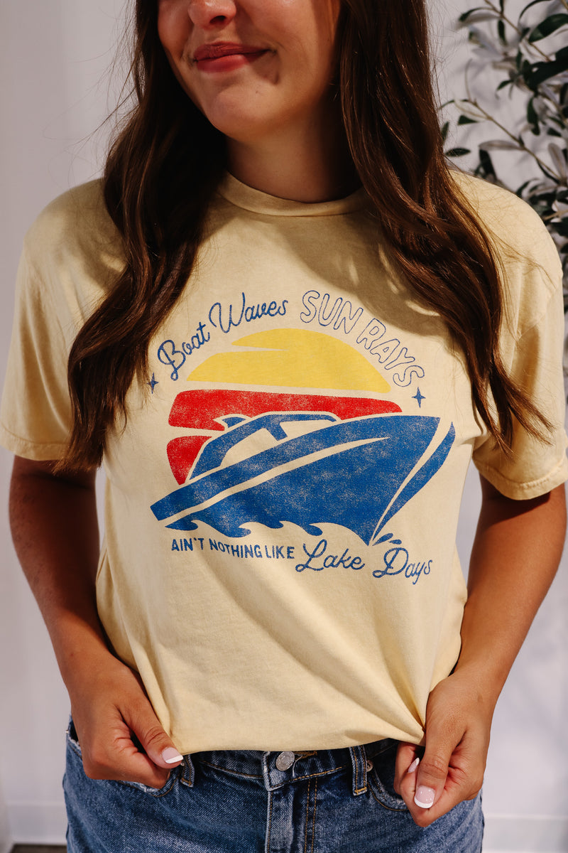 Boat Waves Sun Rays Graphic Tee