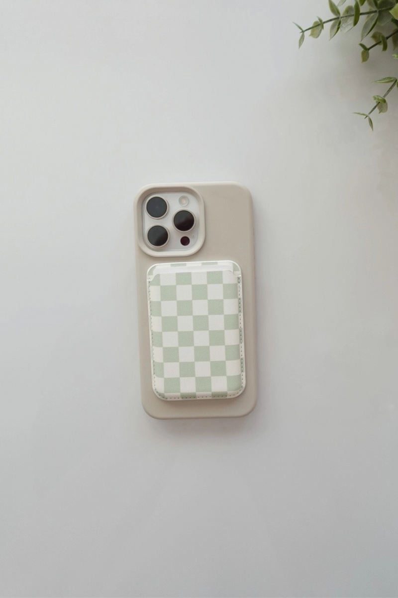 Magnet Phone Wallet - Green Checker