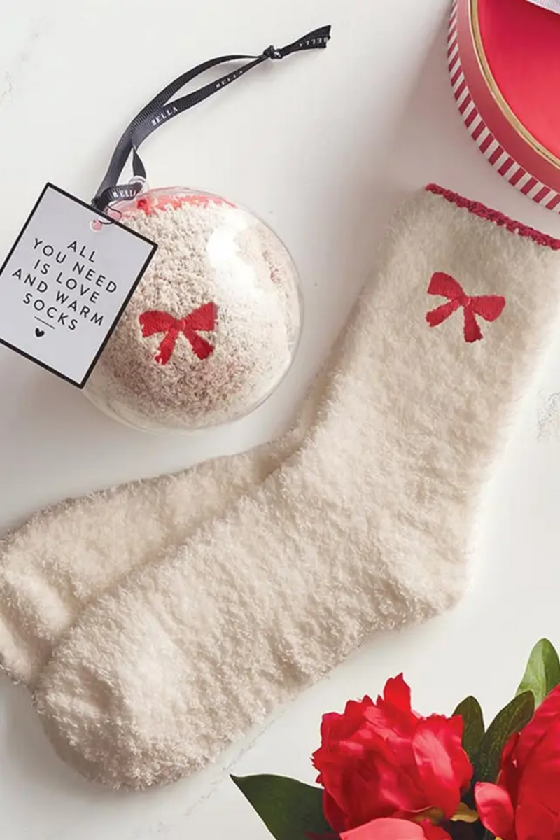 Ornament Socks - Blush with Red Bow