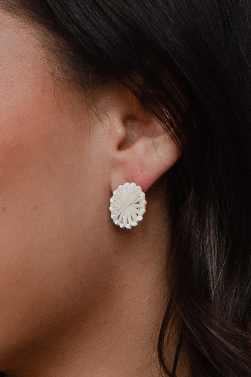 Cream Wicker Stud Earrings