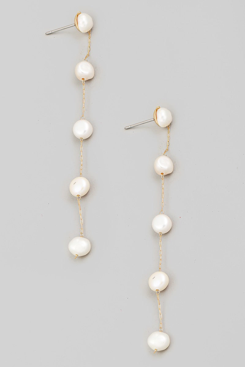 Gold Pearl Beads Chain Dangle Earrings