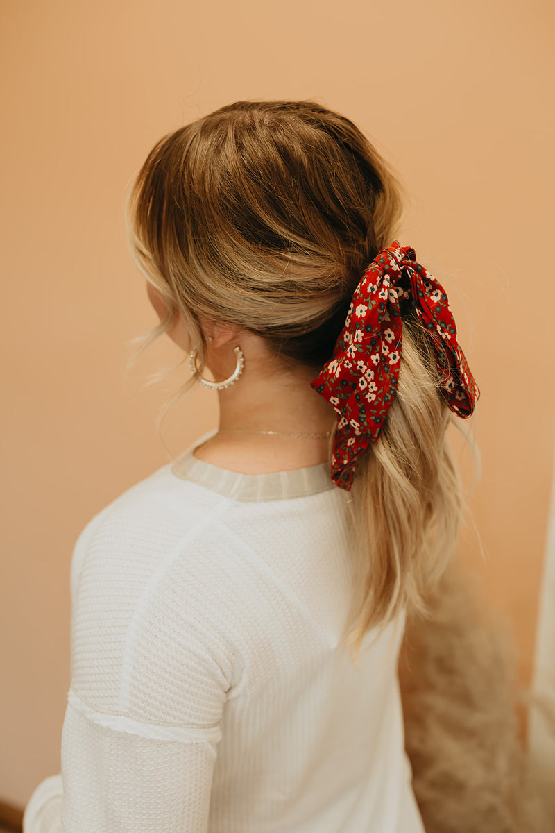 Red Floral Hair-Tie